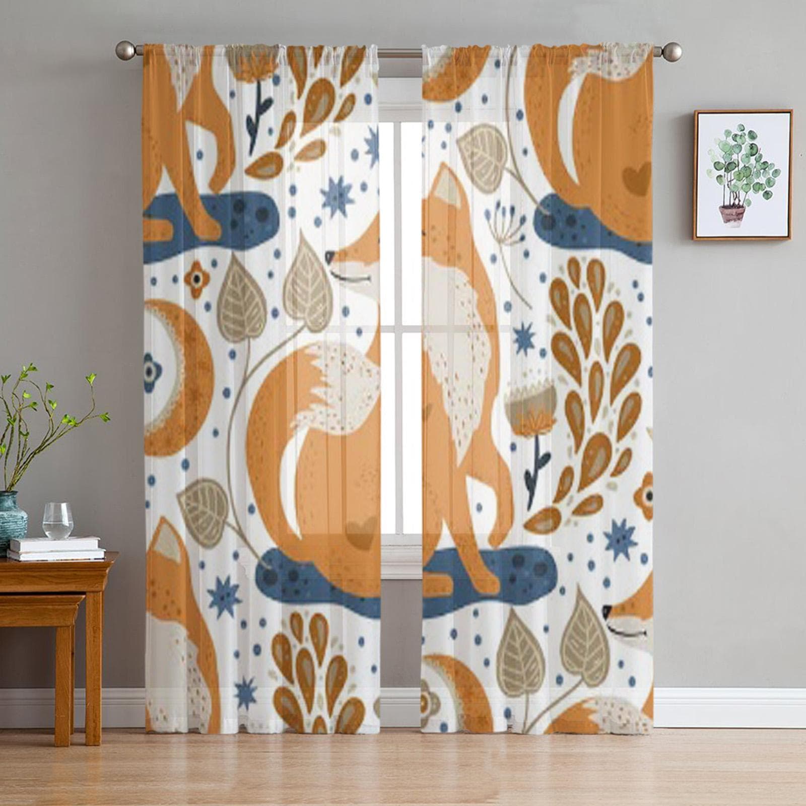 Nordic Fox Tulle Sheer Window Curtains For Living Room The Bedroom Modern Chiffon Voile Organza Curtains Decor Drapes 135W x 114H(cm)