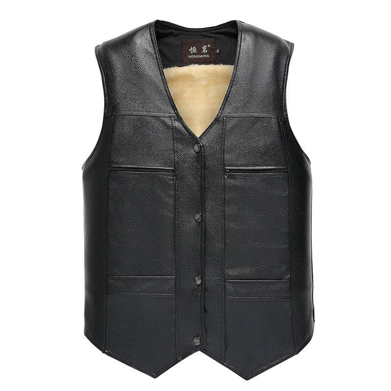 Men's Leather Vest Fall Winter Casual Thickened Warm Plus Size Fleece Lined Gilet Sleeveless Jacket For Middle Aged Stylish Outerwear L
