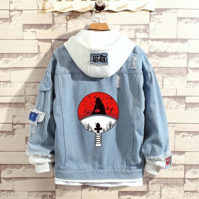 Cosroad Naruto Denim Jacket Uchiha Sasuke Cosplay Spring Autumn Jeans Hooded Sweatshirt Men Women Costumes Outwear Coats XXXL