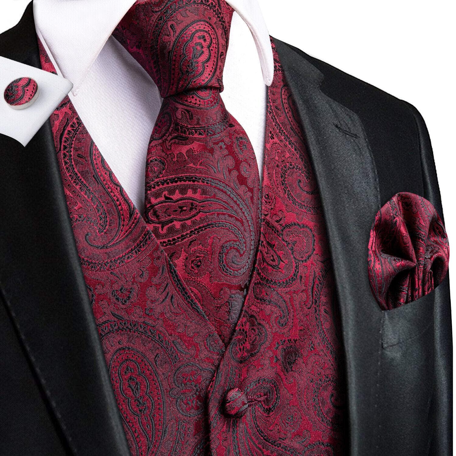 Hi-Tie Tuxedo waistcoat for Men Suit Vest Necktie Handkerchief Cufflinks Set for Wedding Business 2XL