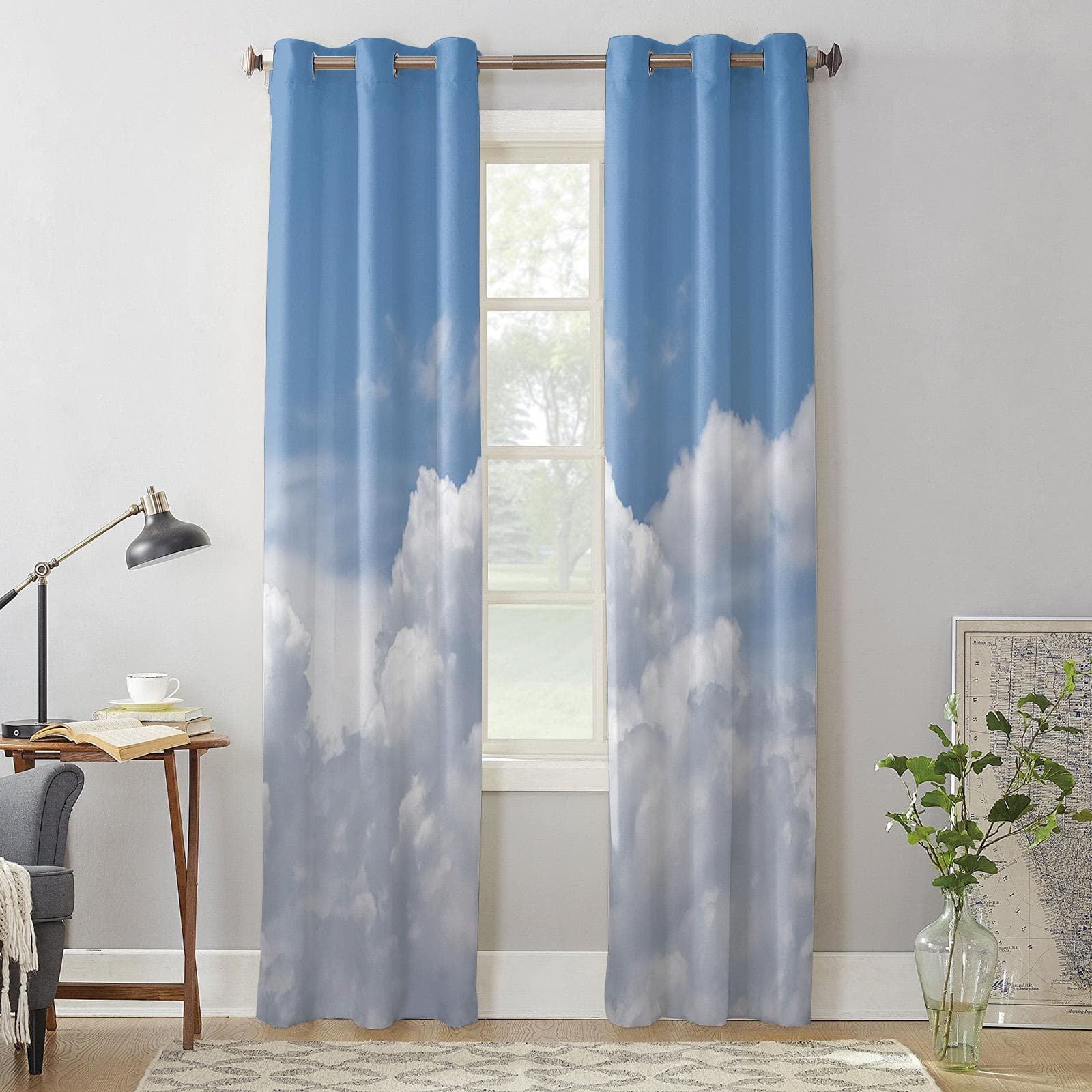 Sky Clouds White Window Curtains for Living Room Bedroom Luxury Modern Kitchen Curtains Fabric Drapes 135W x 60H(cm) x1