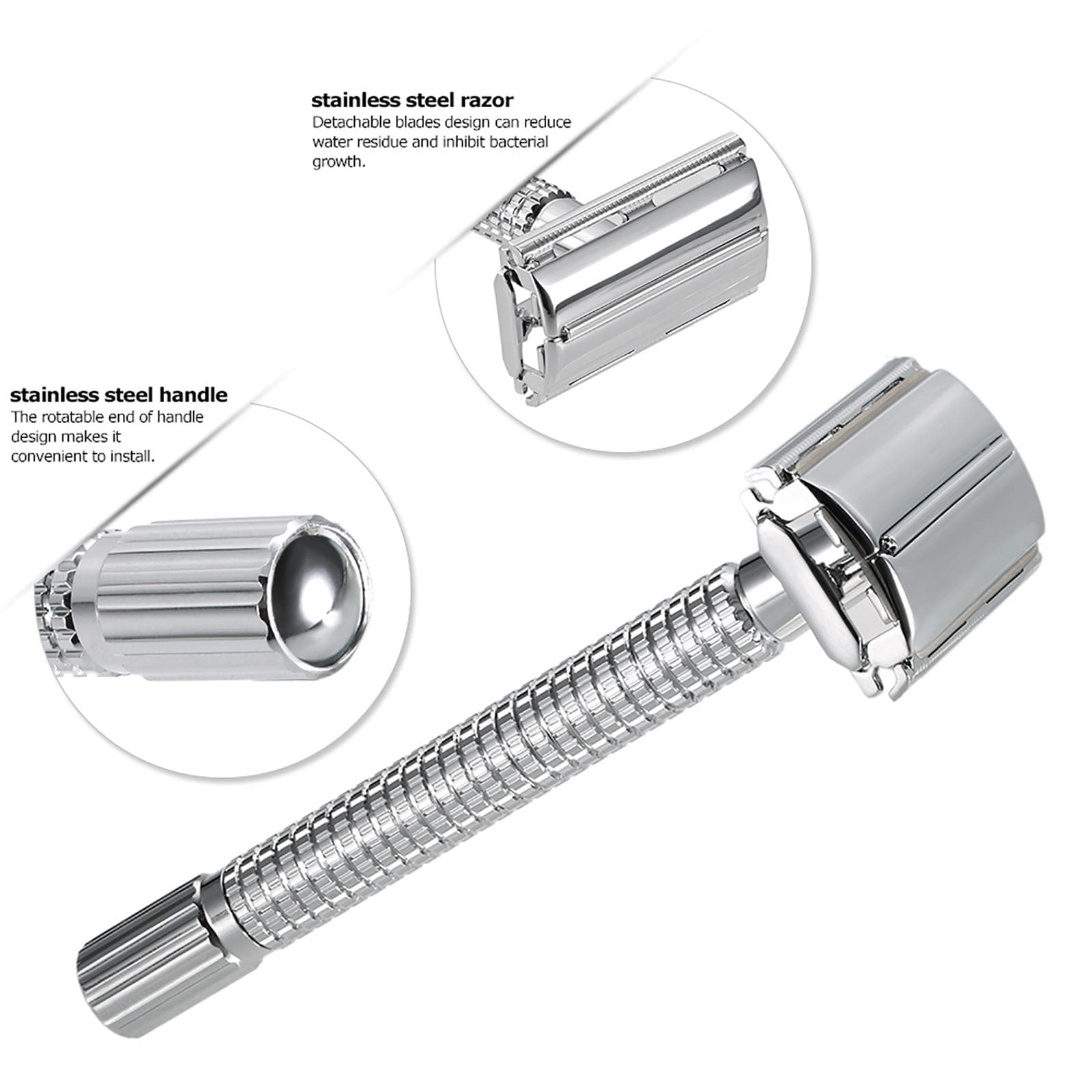 Stainless Steel Double Edge Safety Razor with Stainless Steel 20pcs Blades Traditional Men s