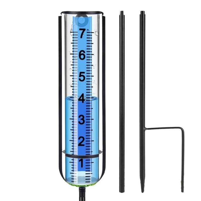 Rain Gauge 7 Freeze-Proof Transparent Plastic Outdoor Measuring Tool Large Clear Numbers Adjustable Height for Garden Lawn Farm black