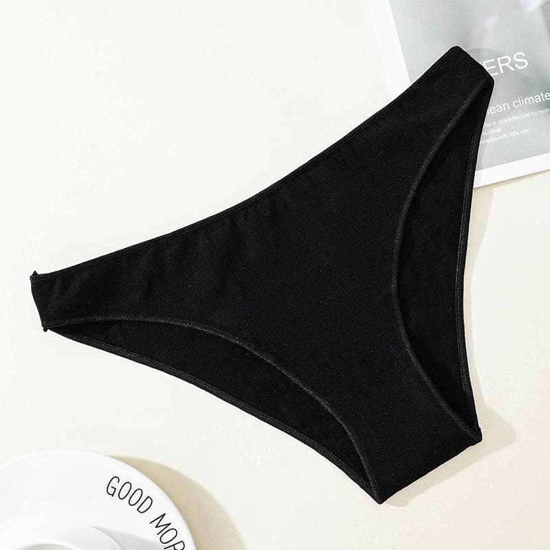 Ladies Pure Cotton Bikini Underwear Low Waist Seamless Briefs Comfortable Breathable Underwear XL black