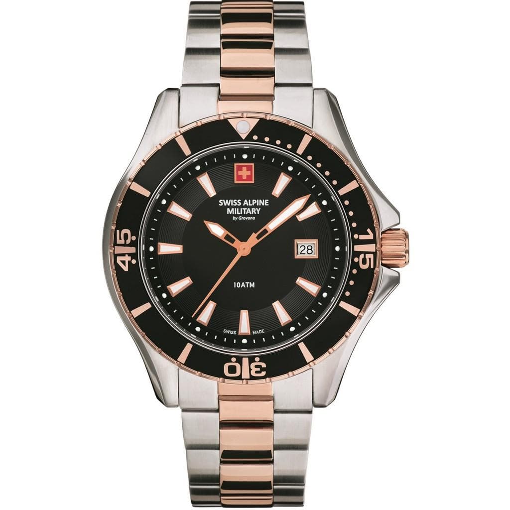 Swiss Alpine Military By Grovana Nautilus Black Dial Quartz 7040.1157 100M Men's Watch black