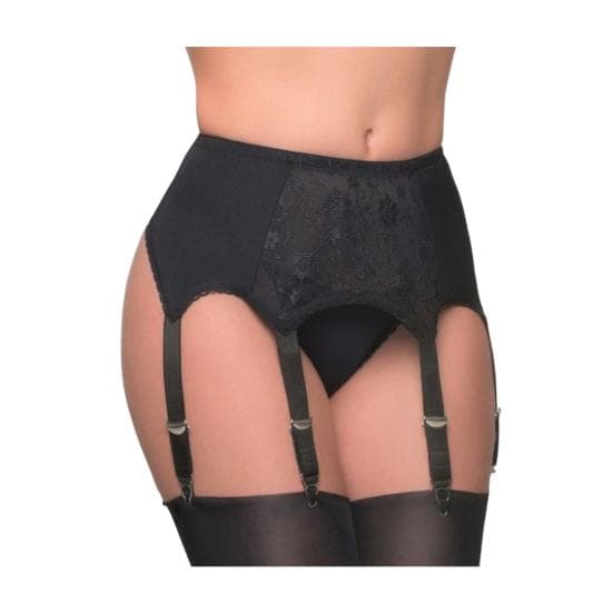 Women Garter with 6 Claws Hollow Out See-throug Lace Floral Embroidery High Waist Elastic Stockings Fixer Club Party Honeymoon Garter XXL black