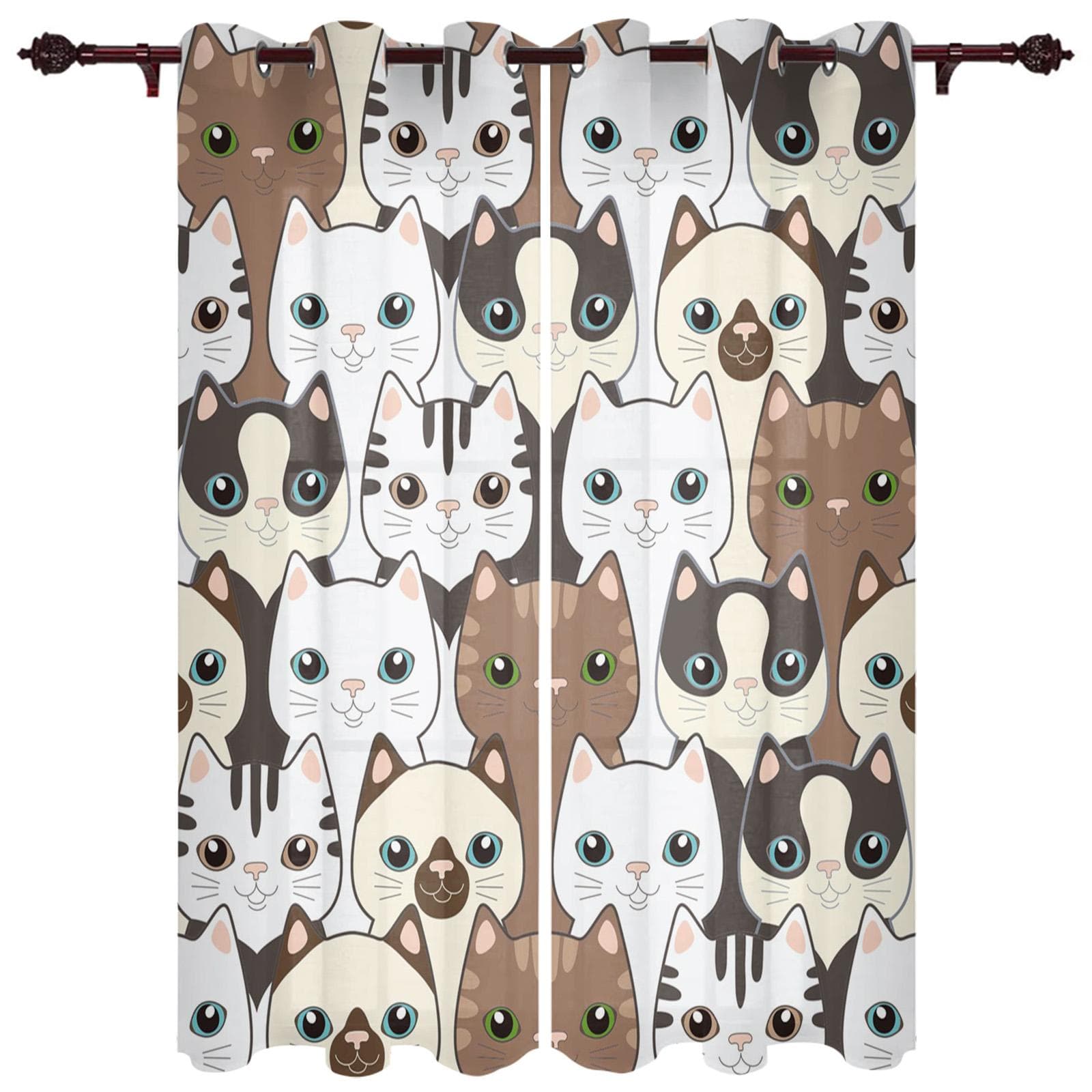 The Cat Animal Black Window Curtains Curtains for Living Room Decorative Items Living Room 135W x 185H(cm) x2