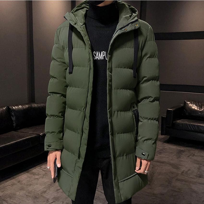 Men Winter Parka Coat Long Section Warm Thicken Jacket Outwear Windproof Coat Hooded Plus Size M green