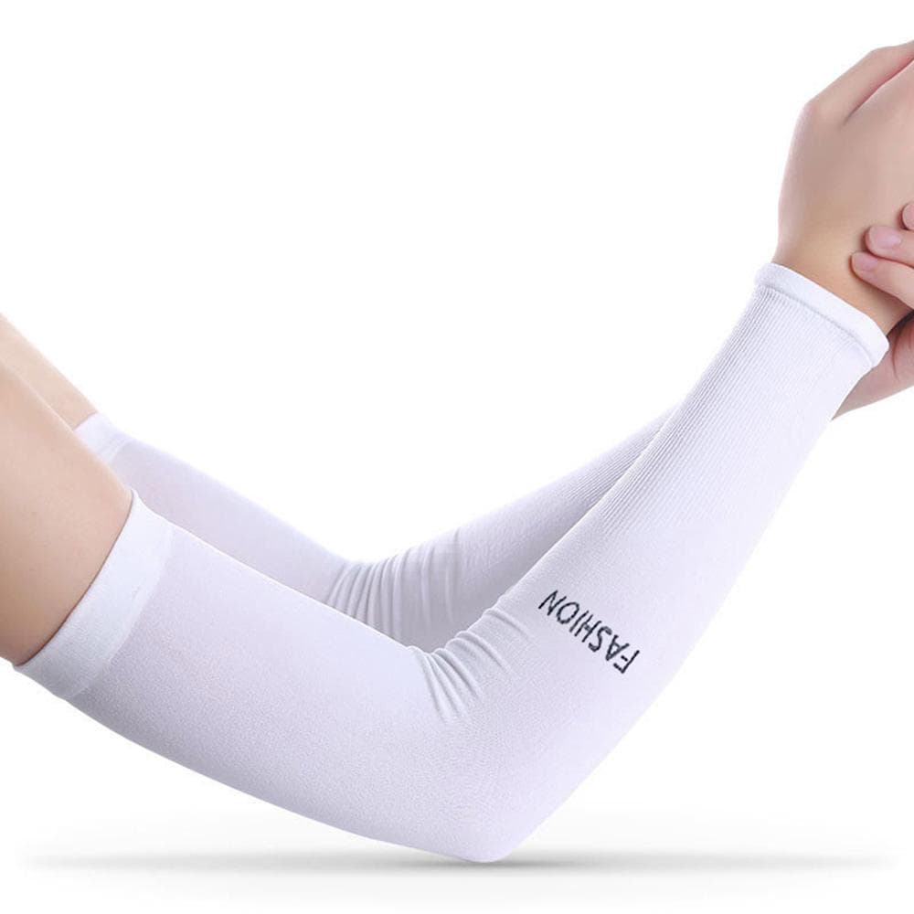 UV Sun-Protection Arm Sleeves for Men Women Cooling Protector Breathable Elastic Summer Sports Without Thumb Hole white