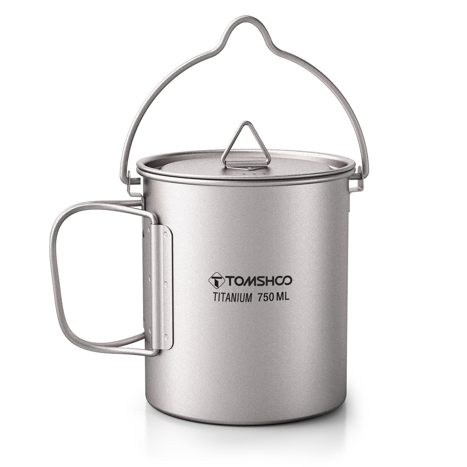 TOMSHOO Ultralight 750ml Titanium Pot Portable Titanium Water Mug Cup with Lid and Foldable Handle Outdoor Camping Cooking Picnic 750ML Pot