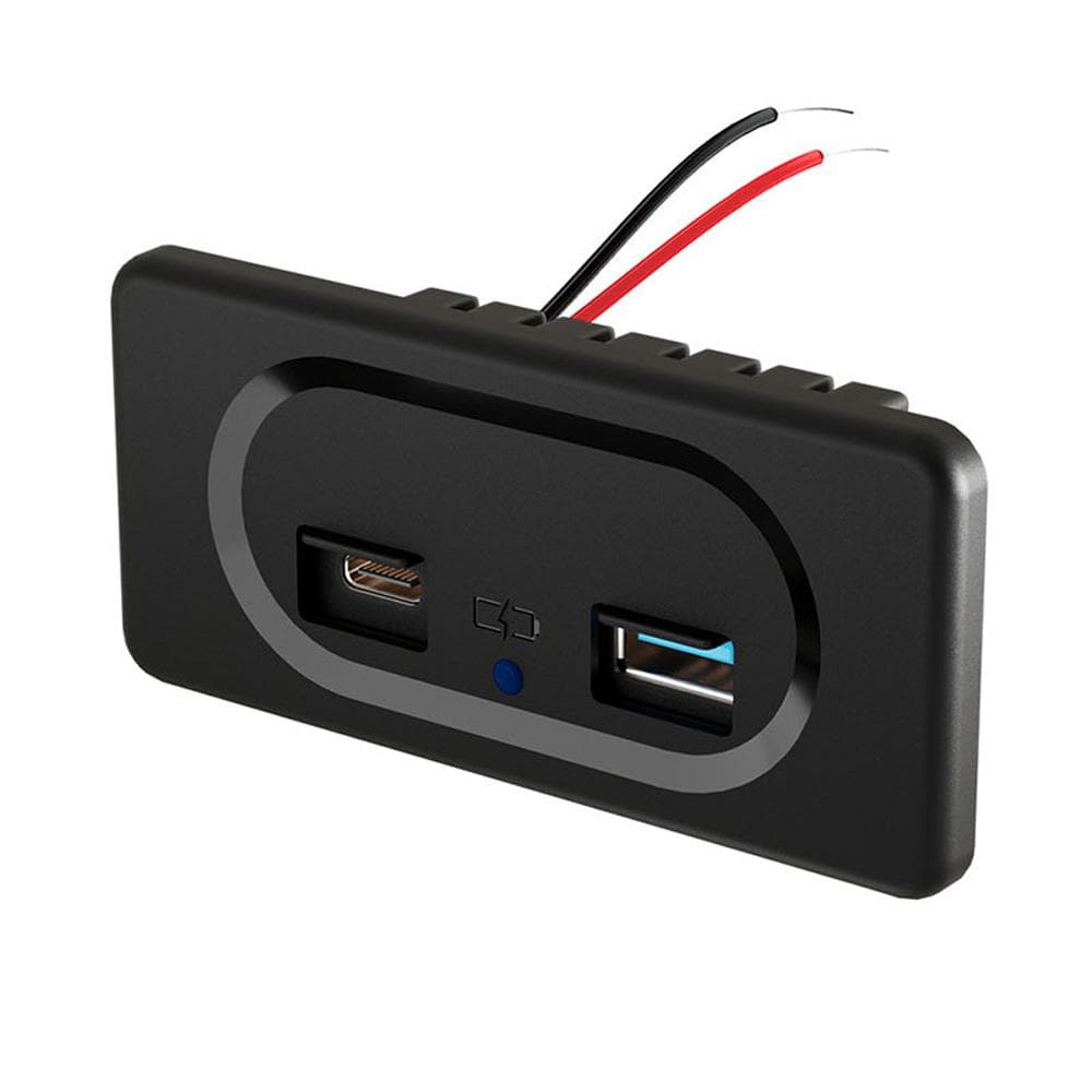 12 Volt USB Socket with Cap, Dual Port Quick USB Charge Adapters (PD&Type-C), for Cars Bus RV Boat black