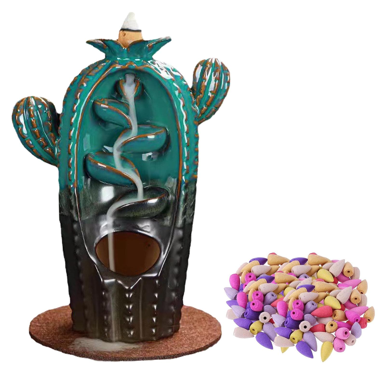 Waterfall Incense Holder Ceramic Antique Cactus Shape Decorative Backflow Incense Burner for
