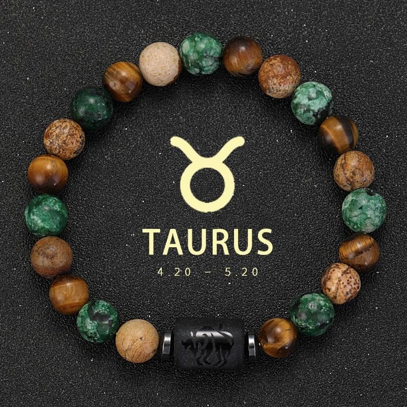 12 Zodiac Signs Natural Stone Bracelets Taurus Cancer Virgo Pisces Bracelets Ladies Men Couples Friendship Jewelry Gift Bracelet