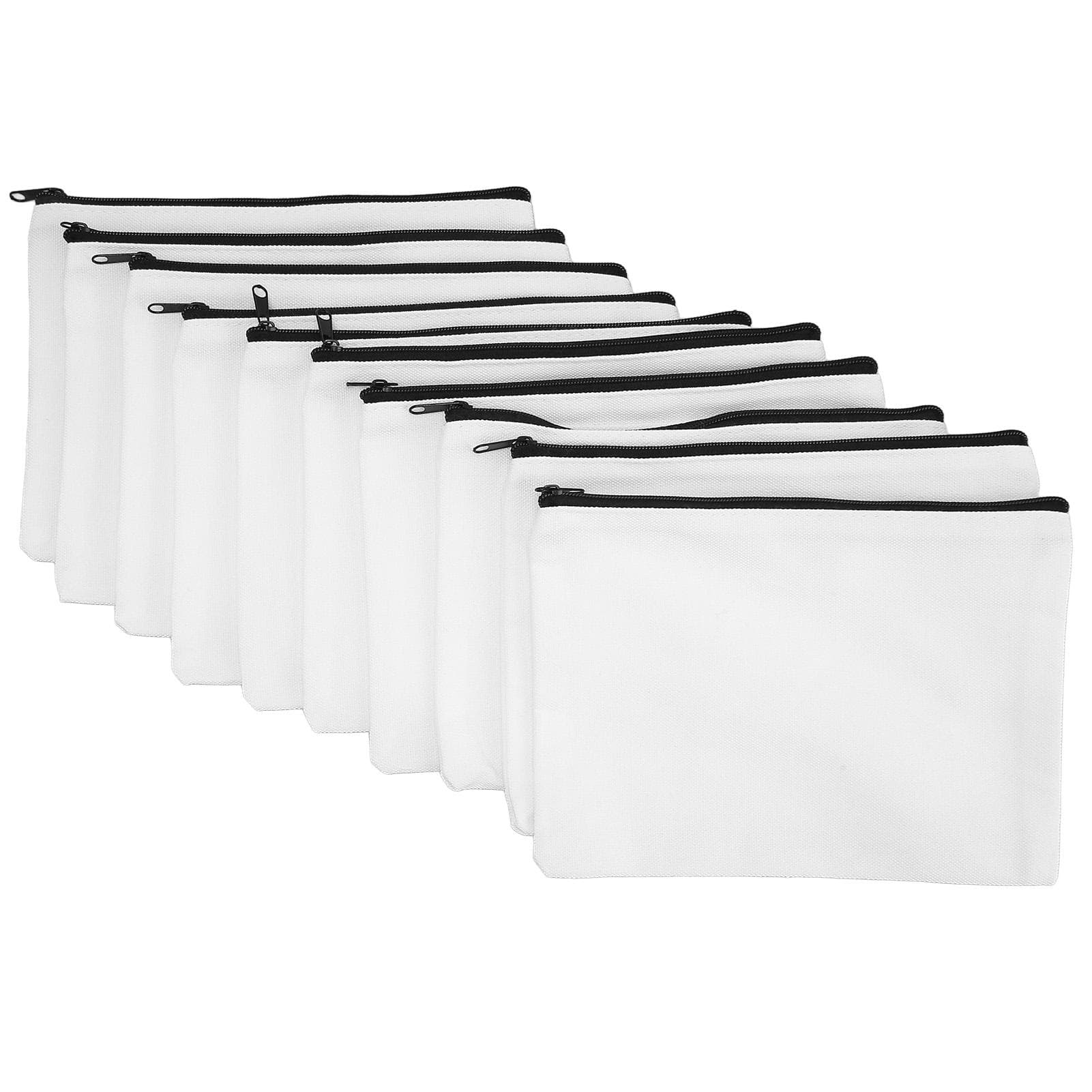 10Pcs Canvas Bag Blank 7.8x5.7in Soft Light Weight Smoothing Zipper DIY Craft Bag for Makeup