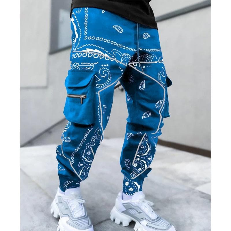 Men Printing Hip Hop Pants Men Cargo Pants Trousers Fashion Streetwear Sweatpants for Men Joggers High Street Loose Trousers S light blue
