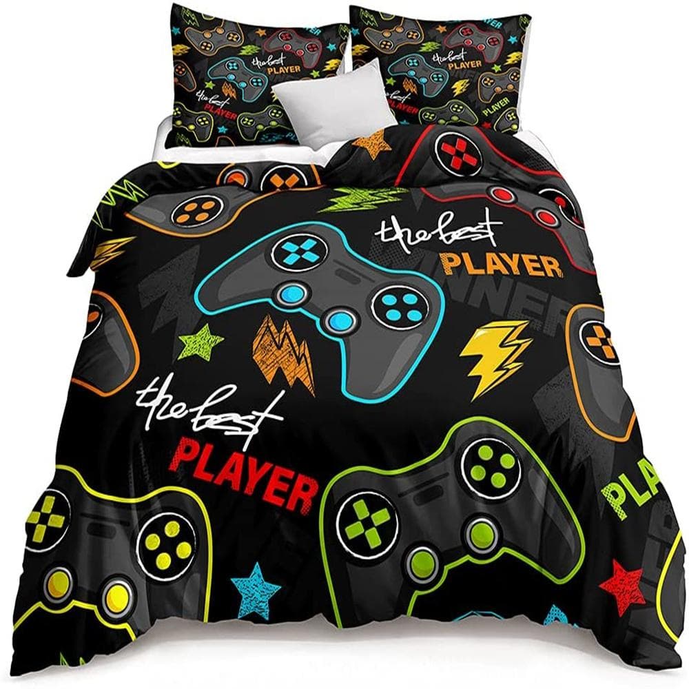 Gamer Bedding Sets for Boys Gaming Duvet Cover Set Video Games Comforter Cover Playstation Designs Bed Set with Pillowcase 150x200cm 3pcs