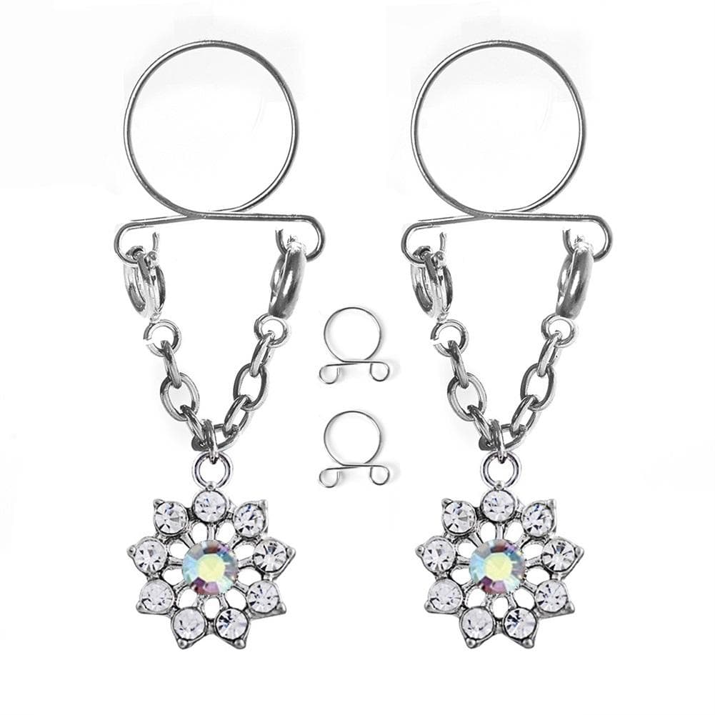 Adjustable No Pierced Clip on Body Piercing Jewelry Exquisite Pendant Nipple Ring(AB)