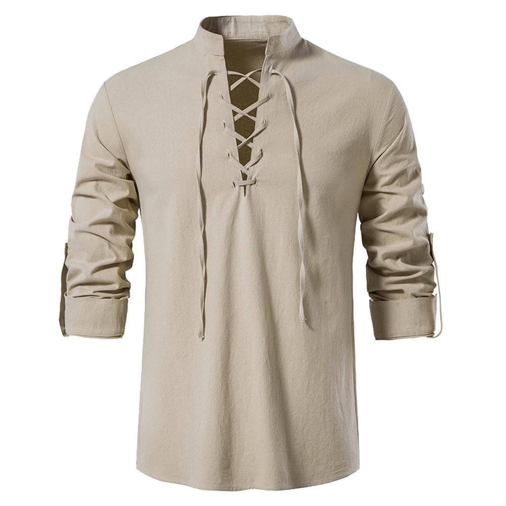 Mens Pirate Shirt Viking Retro Renaissance Medieval Gothic Victorian Halloween Costume Casual Cotton Linen Lace Up Hippie Shirts XL
