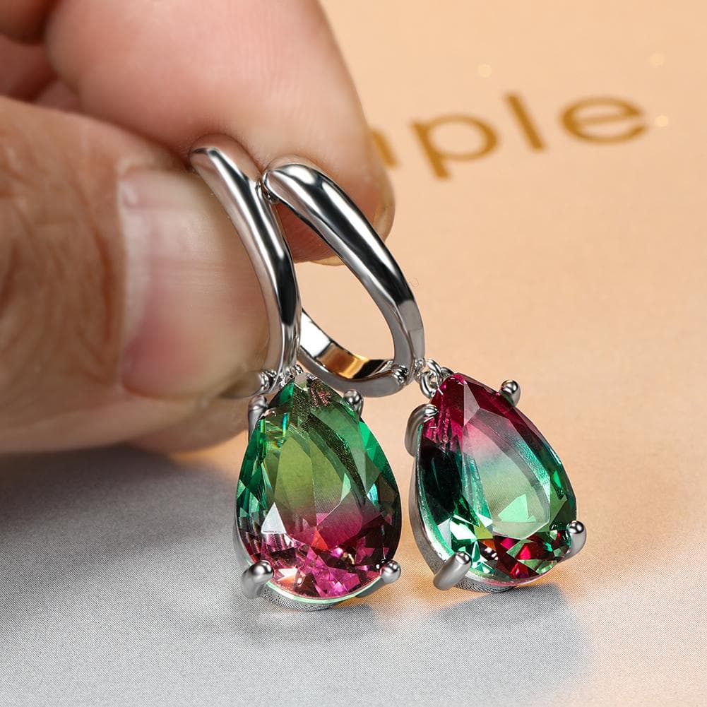 Elegant Teardrop Cut Green Stone Drop Earrings Engagement & Wedding Earring Women Gift Clip Earrings Drop Dangle Earrings red/green
