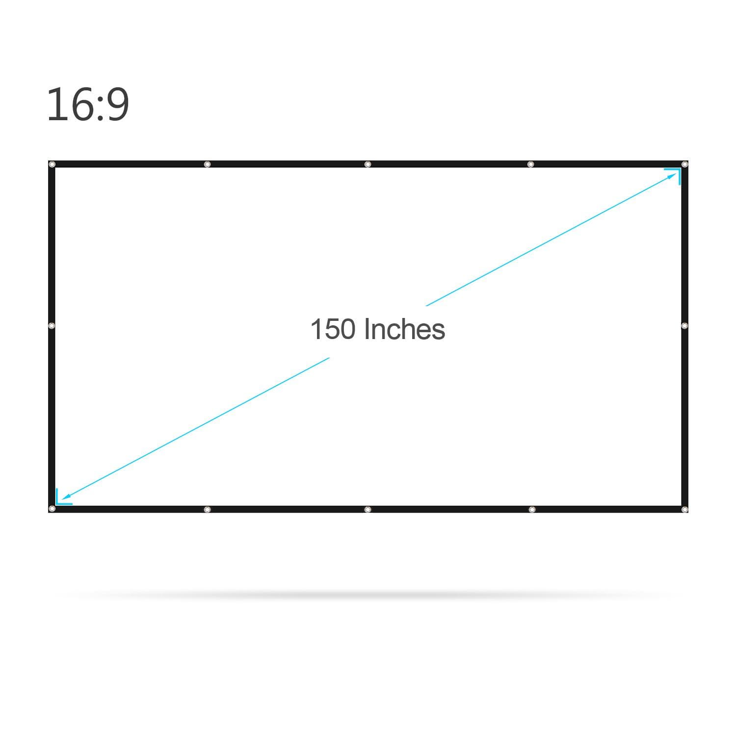 150 inches Projector Screen Widescreen 16:9 Portable Projection Screen Anti-Crease Foldable Indoor 150 inches white