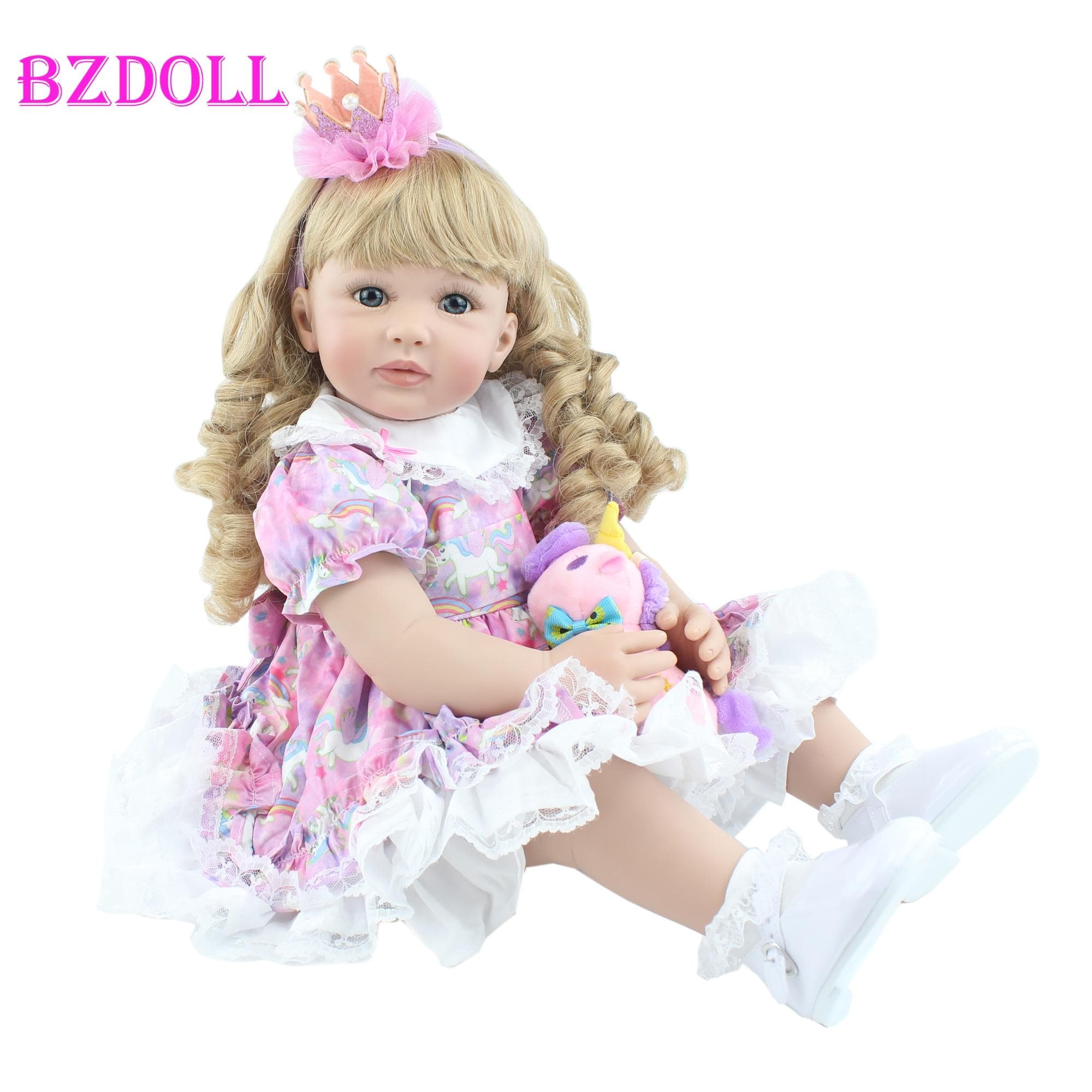 BZDOLL 60cm Soft Silicone Reborn Toddler Doll Toy Realistic Viny 24inch Blonde Baby Princess Bebe Girl Lovely Birthday Gift Toy 60cm Doll, Blue eyes