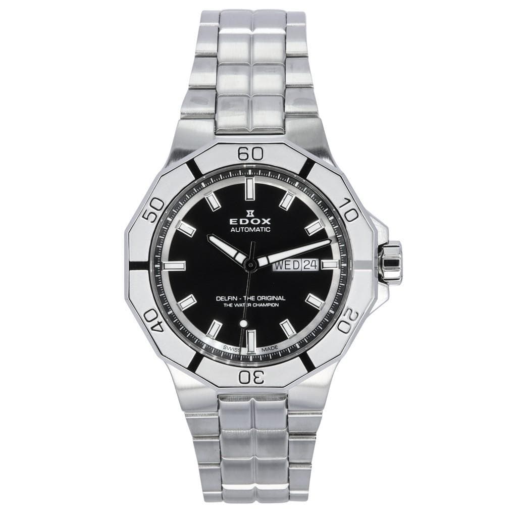 Edox Delfin The Original Day Date Black Dial Automatic Diver's 88008 3M NIN 200M Men's Watch black