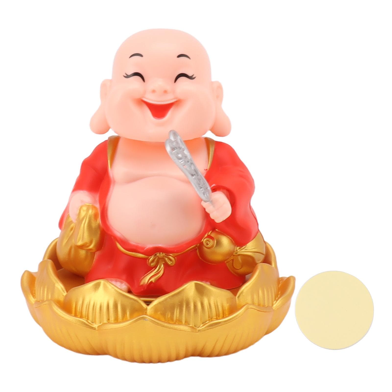 Solar Buddha Statue Solar Nodding Maitreya Car Ornament Decoration Shaking Head Toy for Wealth and red