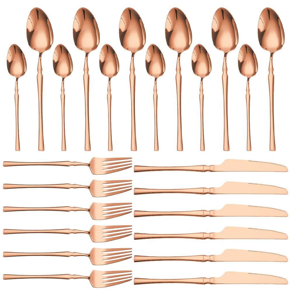 24-Piece Stainless Steel Utensils Set Include Forks Knives Spoons Silverware Set for 4 Mirror 24pcs set rose gold