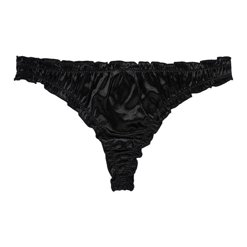 Women's Satin Thong Panties Comfortable Frilly Thongs Ruffle Milk Silk Low-Waist Bikini Briefs Frill Trim Underwear L