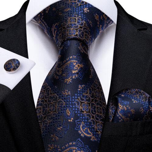 DiBanGu Mens Silk Necktie Set Striped Paisley Solid Tie Pocket Square Cufflinks N-7296