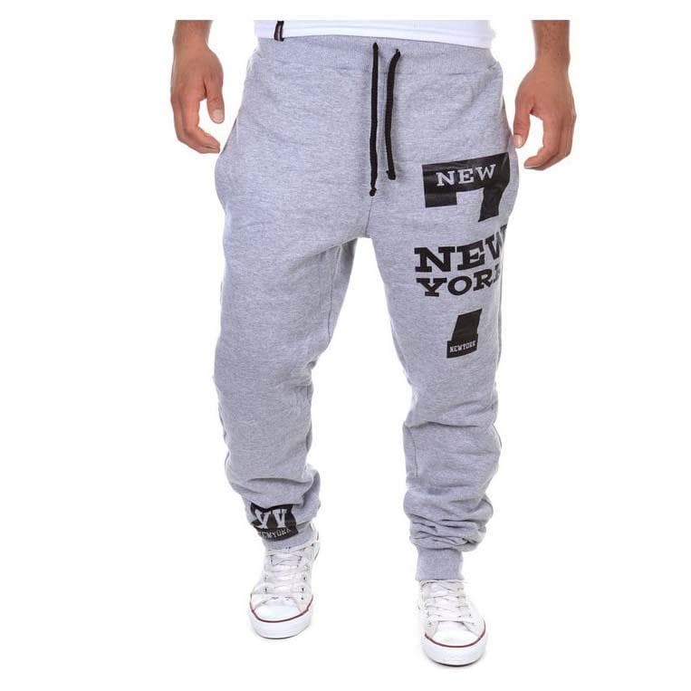 MakeWishes Men Fashion Autumn Winter Sports Casual Print Pants Long Trousers M grey