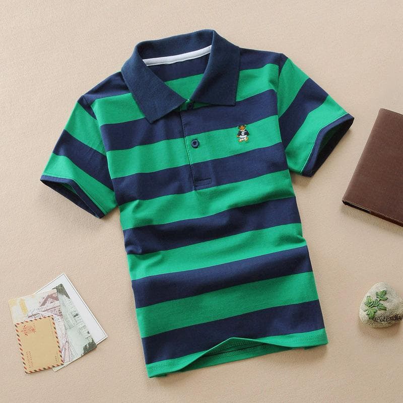 Boys' Short-sleeved T-shirt Polo Shirt Pure Cotton 1-12 Years Old Shirt Medium and Large Children's Striped Lapel Cotton T-shirt Summer 140cm