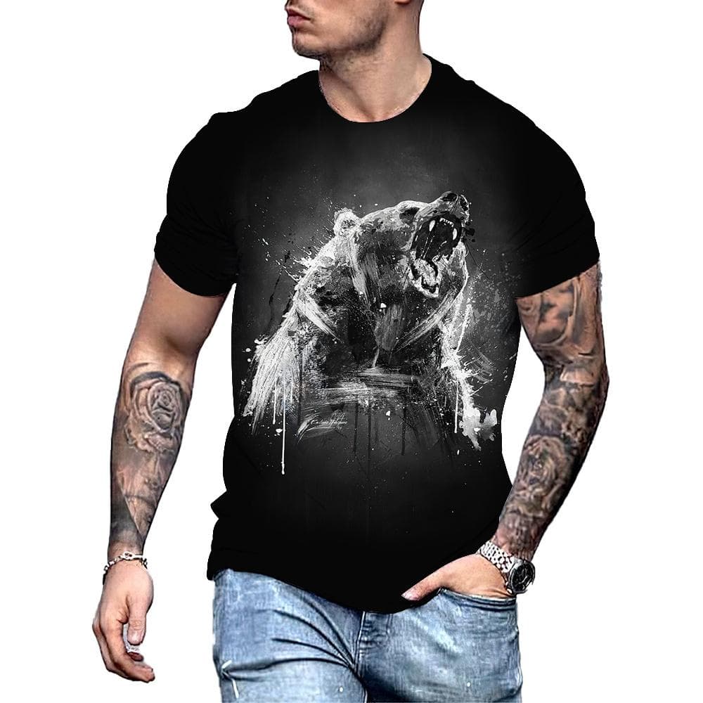 Big Bear 3D Print Summer Men's Round Neck T-shirt Casual Short Sleeve Oversized Pullover Fashion Streetwear Trend Men Clothing XL