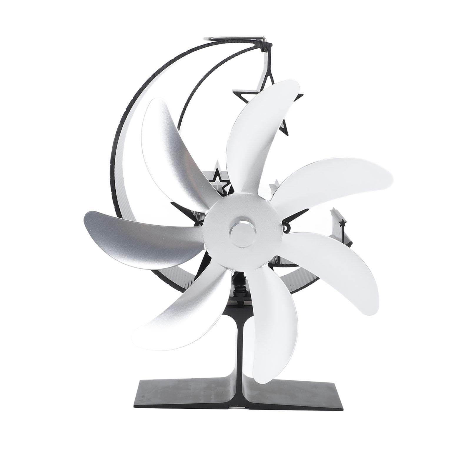 Heat Powered Stove Fan 7 Blade Moon Model Silent Operation Circulating Warm Air Highly Efficient silver