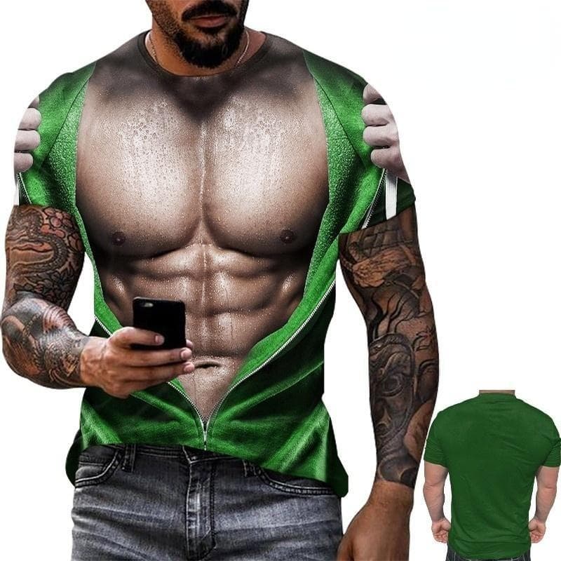 Summer New 3D Print T Shirt for Men Funny Muscle T-shirt Harajuku Fake SweatShirts Casual Loose Clothes Vintage Short Sleeve Tee 5XL