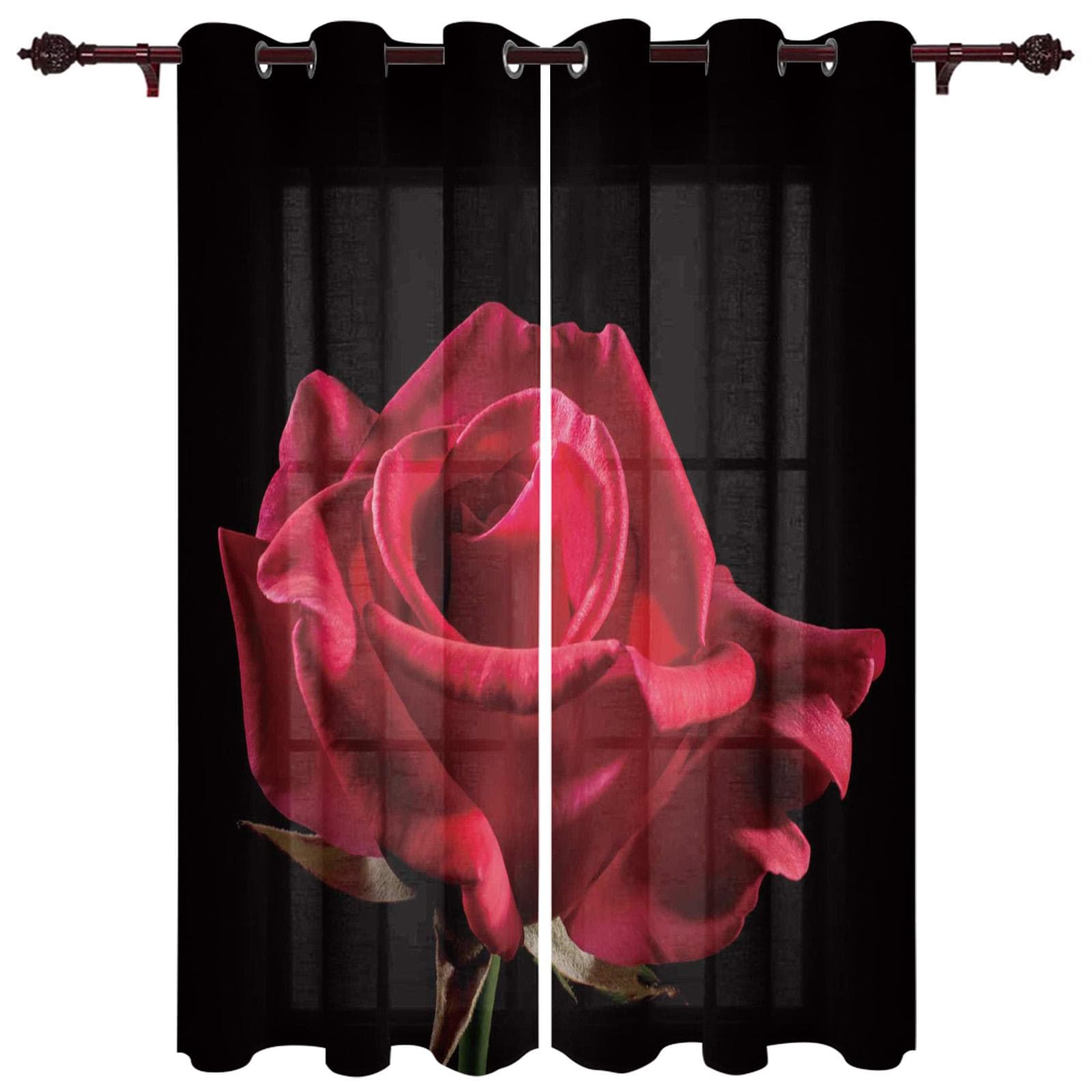 Red Rose Window Curtain for Living Room Bedroom Drapes Home Decor Kitchen Blinds Curtains 135W x 60H(cm)