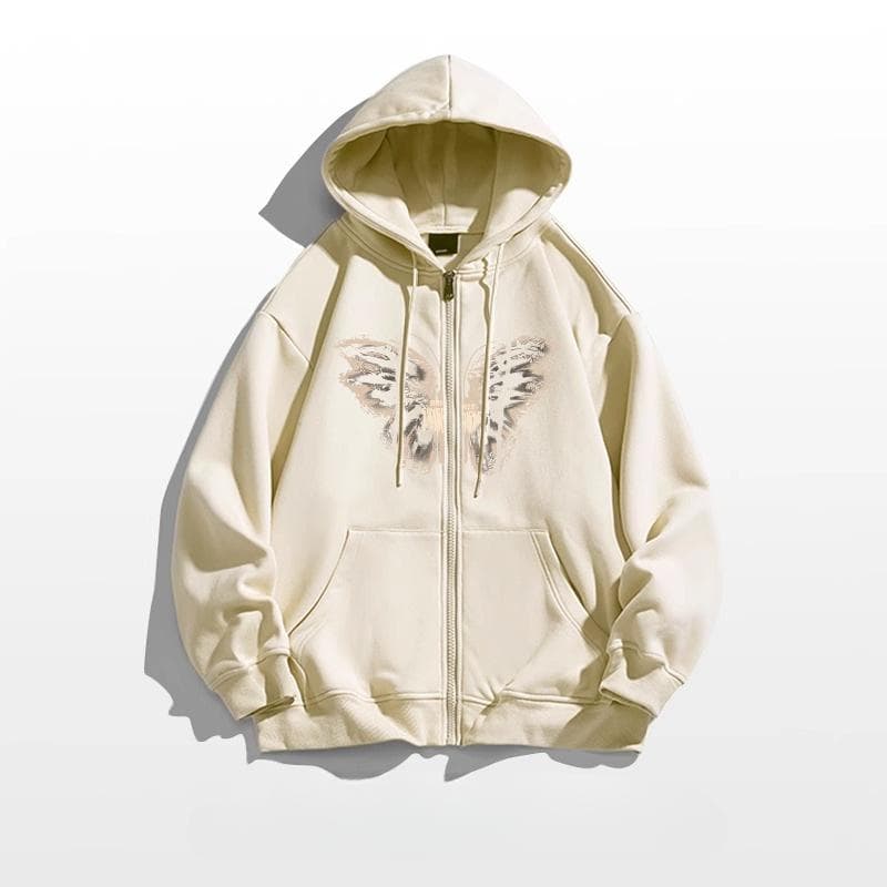 Navy Blue Butterfly Cardigan Hooded Sweatshirt for Women In Autumn and Winter New Loose Lazy Style Design Jacket for Women L