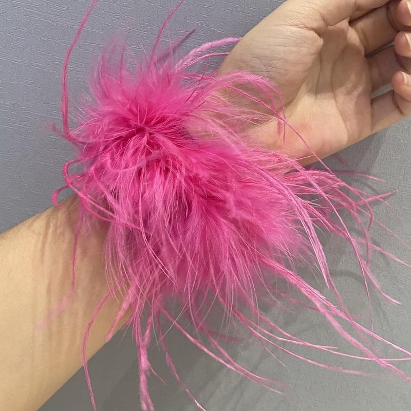 Real Ostrich Feather Cuffs women Wrist Sleeve fur cuff Luxury Furry Feather feather cuff snap bracelet Lady Feather Anklets 1pcs