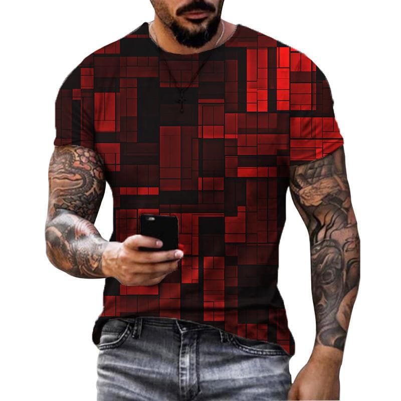 Men's T-shirt Geometric 3d Water Drop Printing New Summer Fashion Round Neck Loose Short-sleeved Shirt Casual Men's T-shirt XL