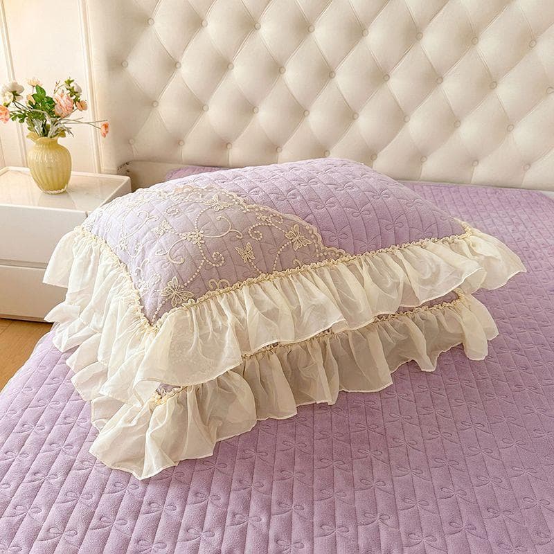 Milk Velvet with Cotton Pillow Cover, A Pair of Lace Pillow Covers, Thickened and Warm Coral Velvet Pillow Core Cover, Single Pillow with Added Velvet 48*74cm-2pcs