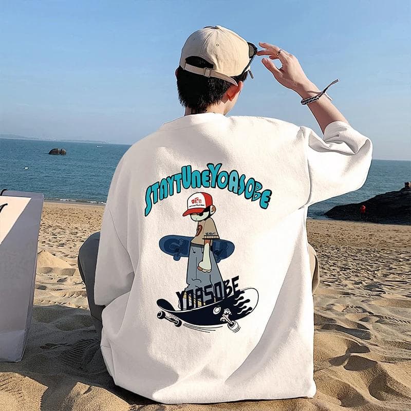 2024 Summer Men Oversized T Shirts Hip Hop Streetwear Skate Boy Print Tshirts Harajuku Cotton Short Sleeve T-Shirt 5XL Tops Tees XXXL beige