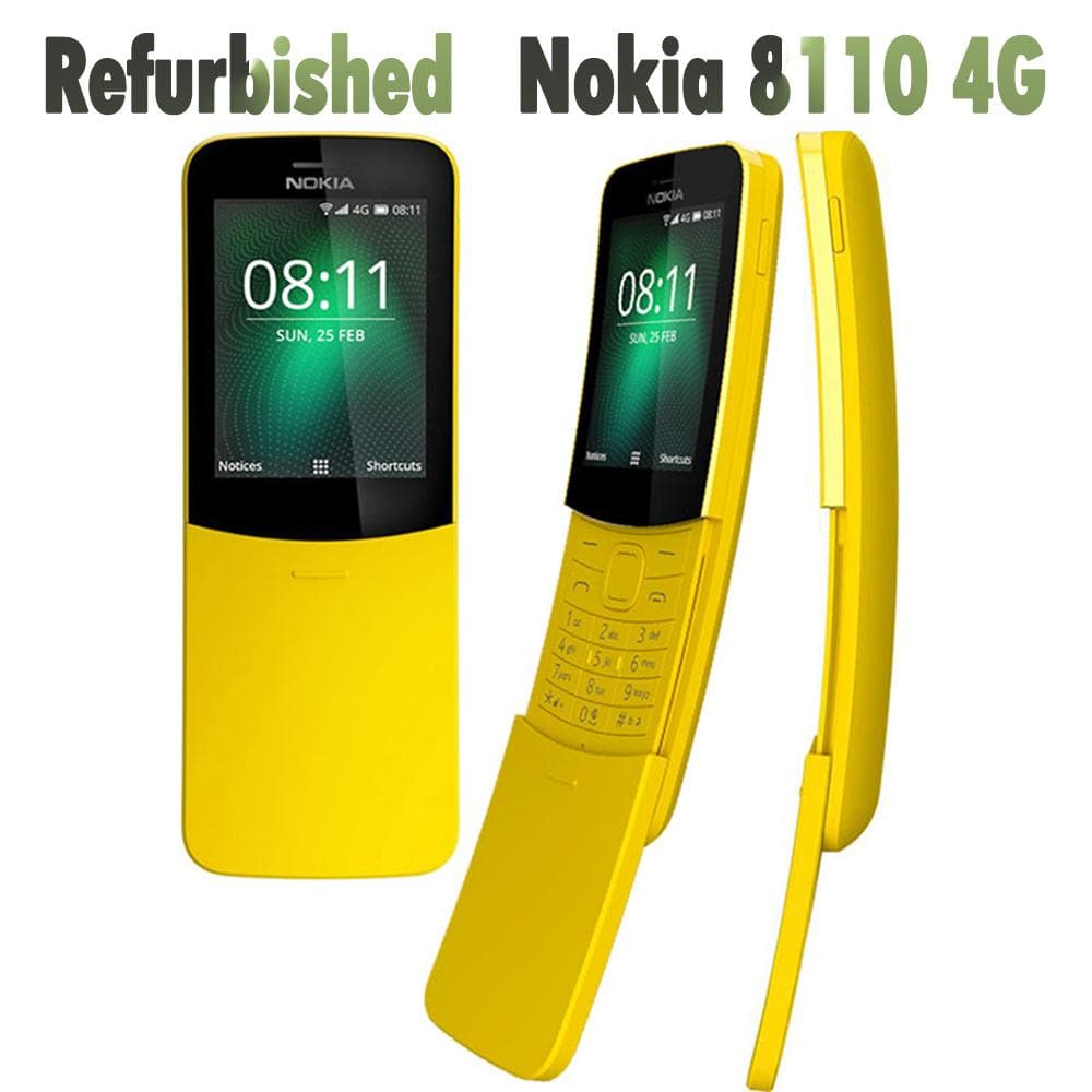 Refurbished Nokia Original Nokia 8110 4G Mobile Phone With 2 SIM 1 Battery 1 Charger yellow