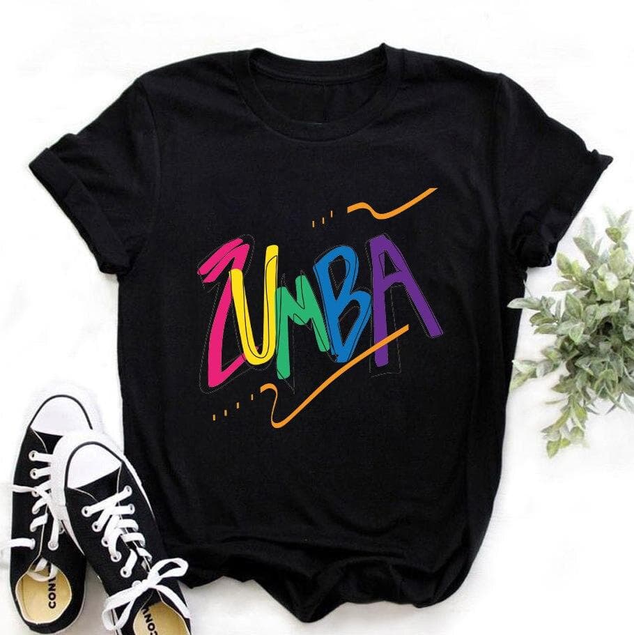 Graphic Printed Tops Love Zumba Dance Print Black T Shirt XL black