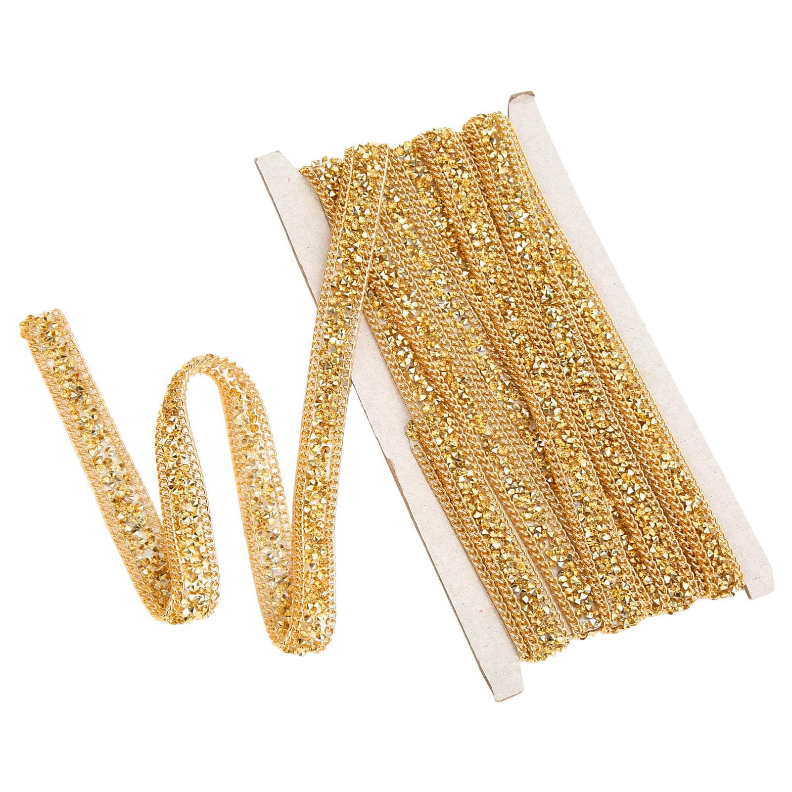 Rhinestone Ribbon 1.5cm Wide Golden Self Adhesion 5 Yards DIY Crafts Ribbon for Sewing Wedding