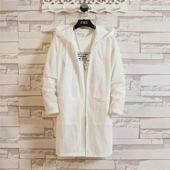 Men's Trendy Hooded Windbreaker: Mid-Length, Loose, Versatile, Sun-Protective Jacket for Spring & Summer 2021 Double Extra Large white