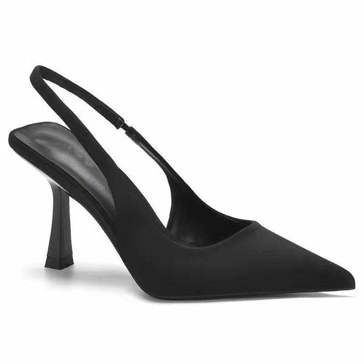Women Large Size Pointed Toe High Thin Heels Sandals Casual Suede Shallow Mouth Solid Color Lattice Stiletto Single Shoes 35-43 35 black