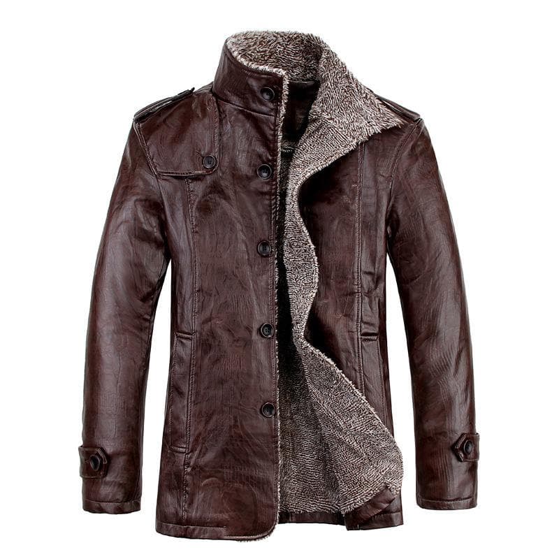 Men's Large Leather Jacket with Fur Lapel - Sizes 7XL & 8XL for Autumn/Winter 7XL