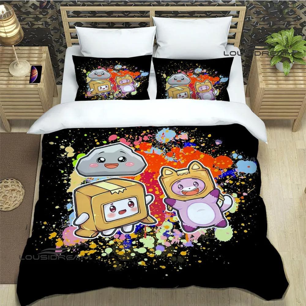Lankybox Foxy Boxy cute printed Bedding Sets exquisite bed supplies set duvet cover bed comforter set bedding set luxury 140x200cm 3pcs