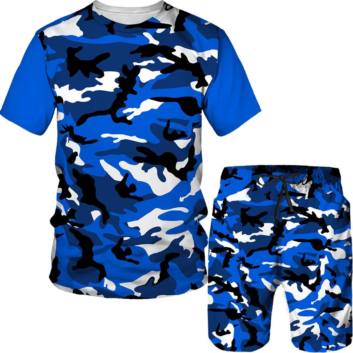 Men Sets Short Outfits T-Shirt + Shorts 2-Piece Suit Camouflage Tracksuit Clothing Oversized Male Sweatshirt Tees/Shorts/Suits XXXL
