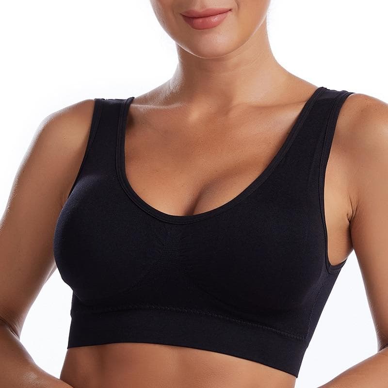 Sexy Women Bra Plus Size Seamless Breathable Brassiere Wire Free Bralette Underwear Comfortable Active Padded Brassiere Crop Top XL black